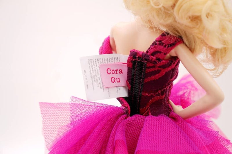 Cora Gu Handmade Classic Off Shoulder Fuchsia Rose Lace Dress Wedding Gowns Fit for 12" Fashion Doll & Doll's not Included - Image 4
